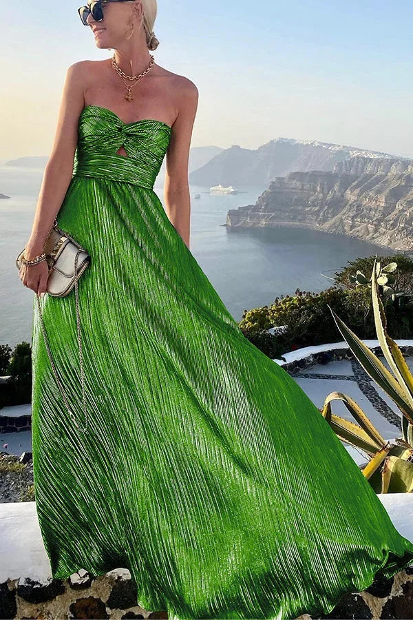 Women's Metallic Strapless Cutout Party Maxi Dress