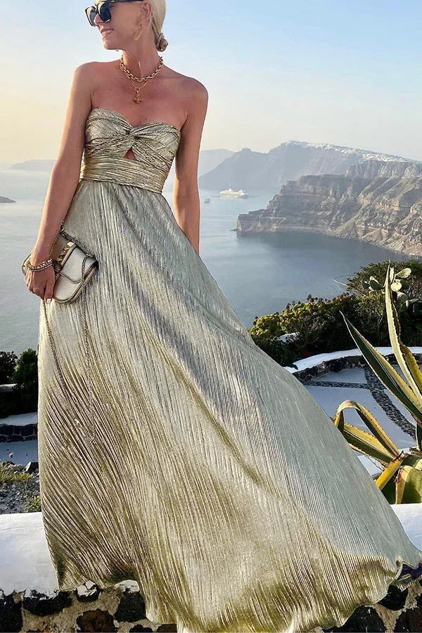 Women's Metallic Strapless Cutout Party Maxi Dress
