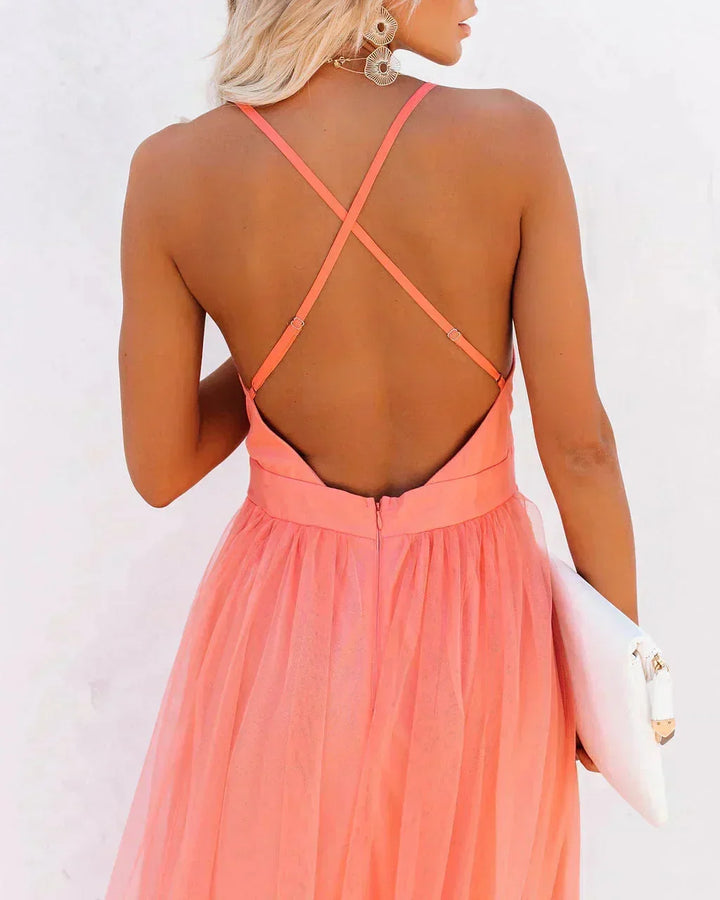 Women's Plunge Neck Wedding Guest Maxi Dress