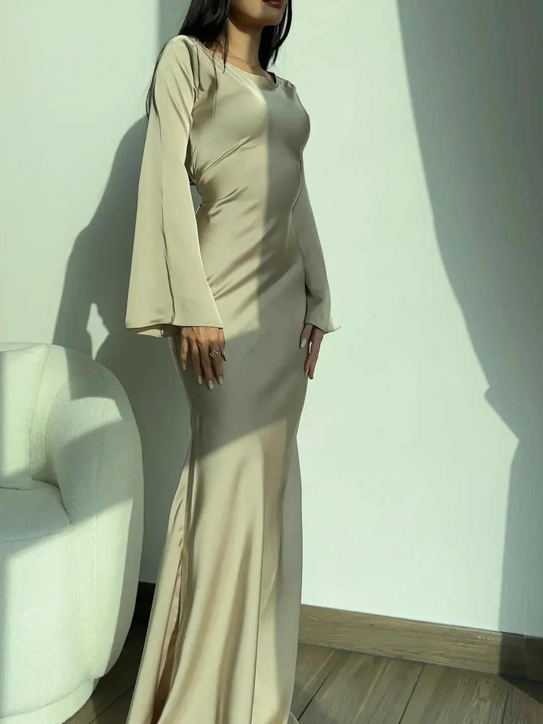 Women's Wedding Guest Maxi Dress with Flare Sleeves