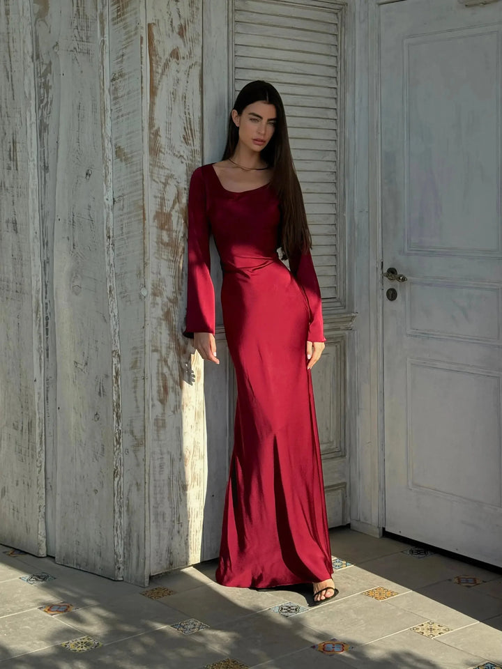 Women's Wedding Guest Maxi Dress with Flare Sleeves