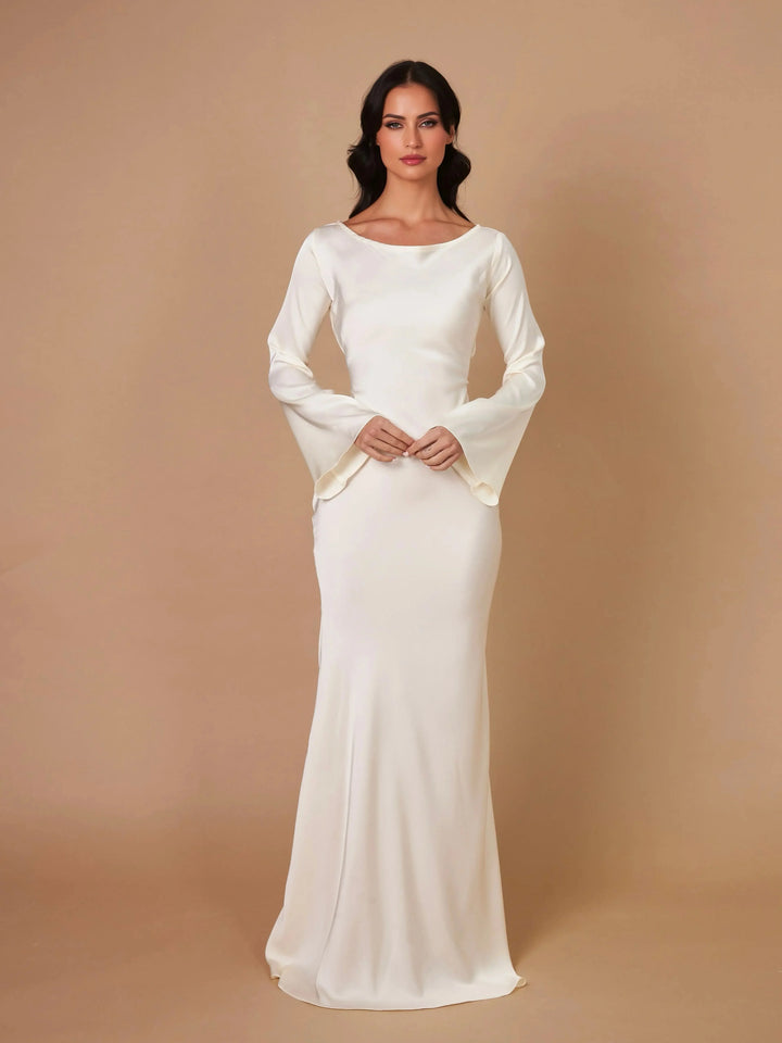 Women's Wedding Guest Maxi Dress with Flare Sleeves