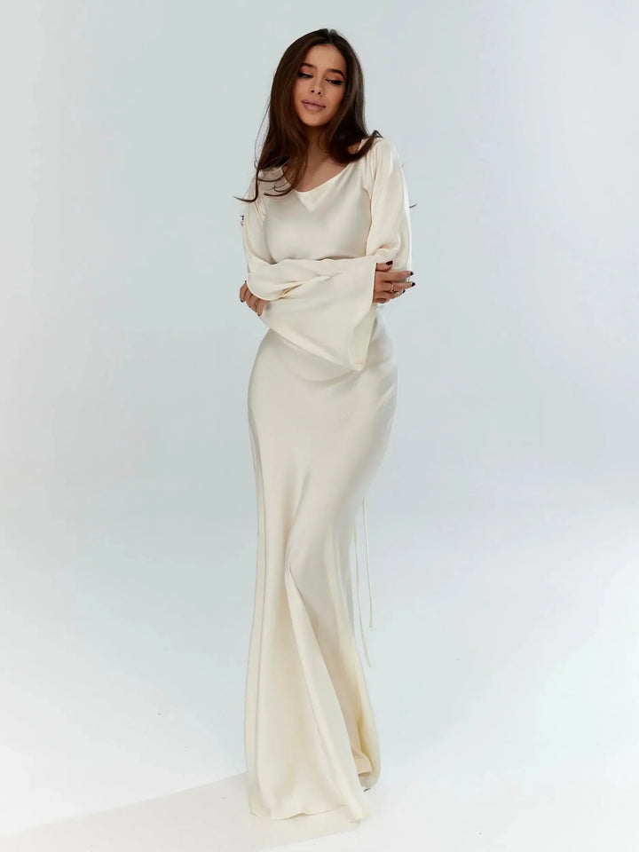 Women's Wedding Guest Maxi Dress with Flare Sleeves
