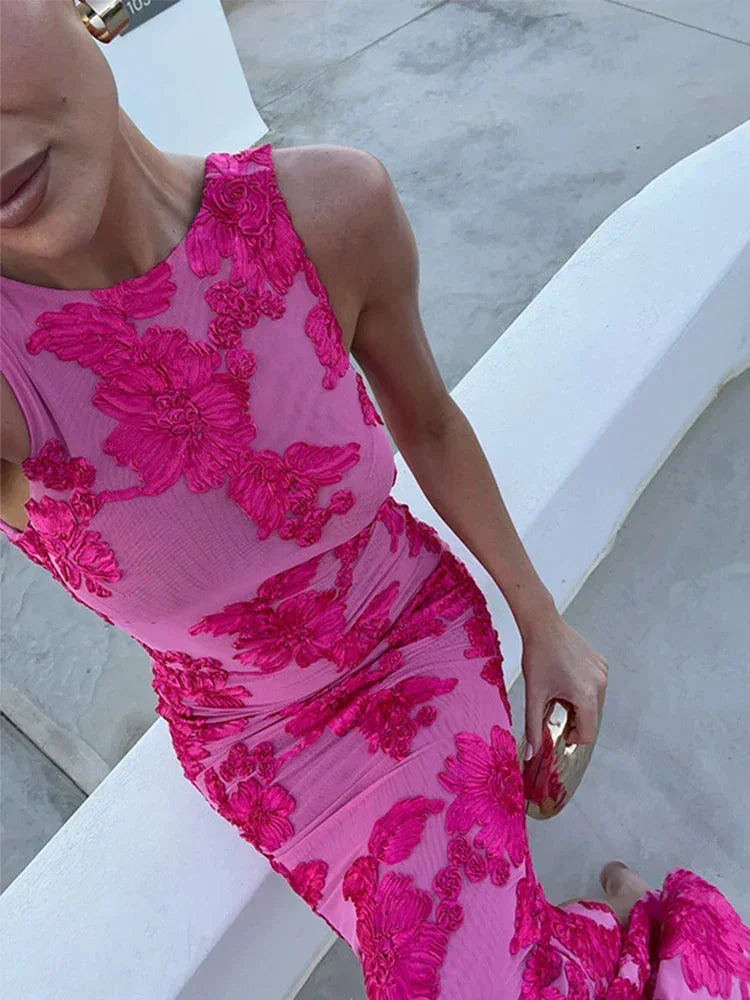 Women's Floral Print Sleeveless Column Maxi Dress