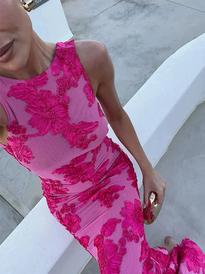 Women's Floral Print Sleeveless Column Maxi Dress