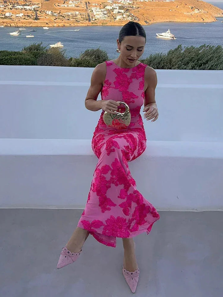 Women's Floral Print Sleeveless Column Maxi Dress