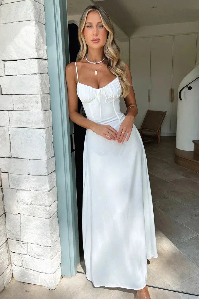 Women's Tie-Front Ruched Waist Maxi Dress