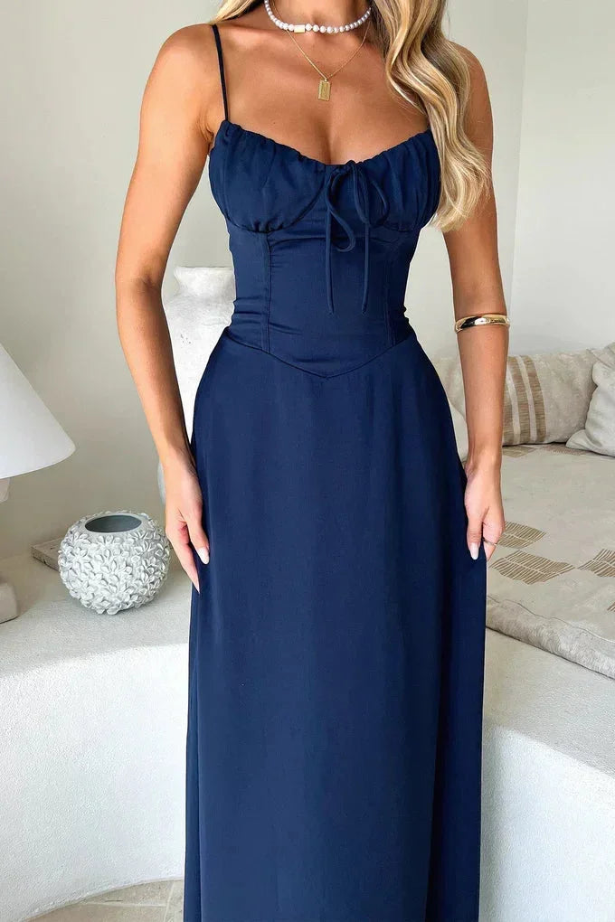 Women's Tie-Front Ruched Waist Maxi Dress