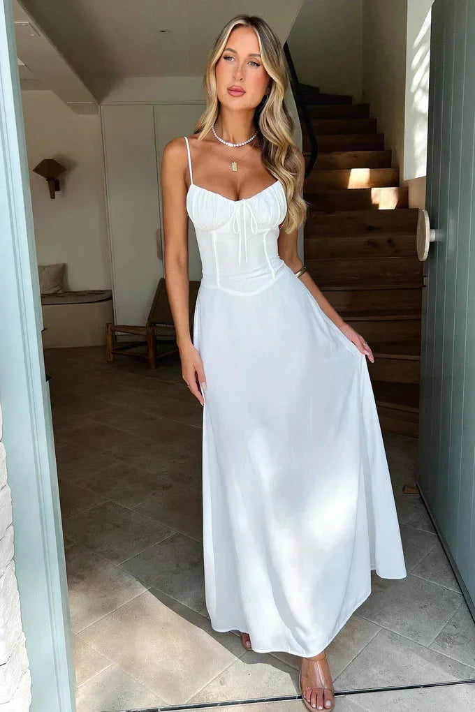 Women's Tie-Front Ruched Waist Maxi Dress