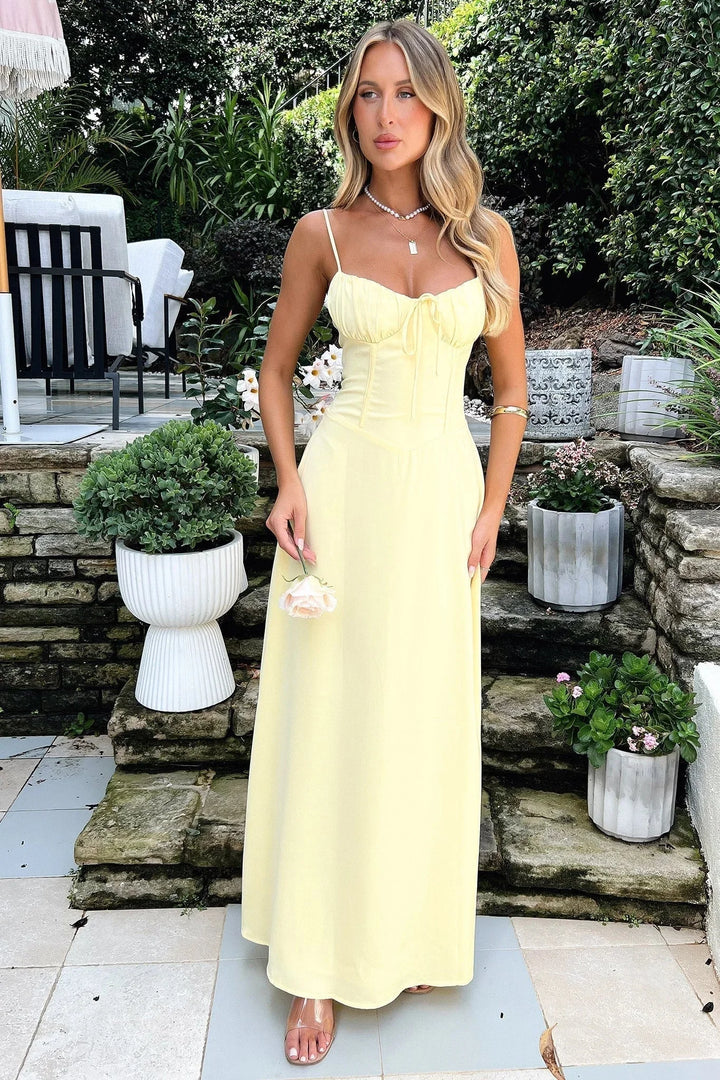 Women's Tie-Front Ruched Waist Maxi Dress