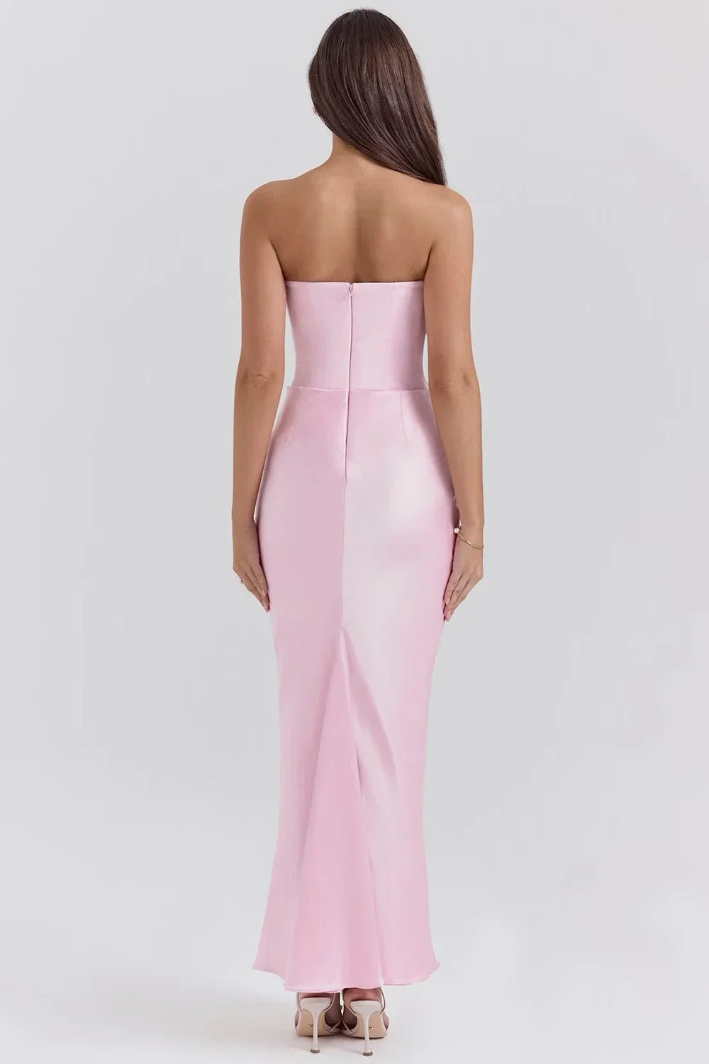 Women's Strapless Corset Satin Maxi Dress