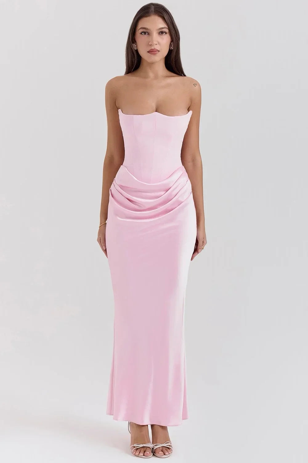 Women's Strapless Corset Satin Maxi Dress