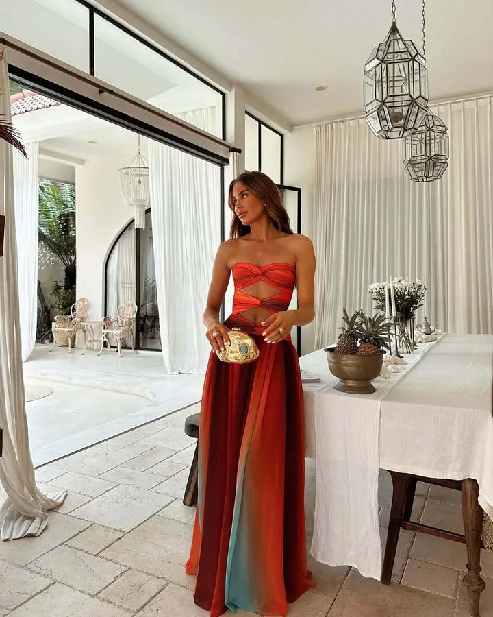 Women's Cutout Strapless Ombré Maxi Dress