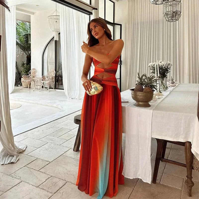 Women's Cutout Strapless Ombré Maxi Dress