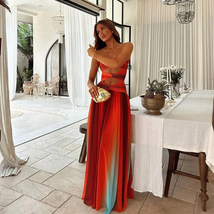 Women's Cutout Strapless Ombré Maxi Dress