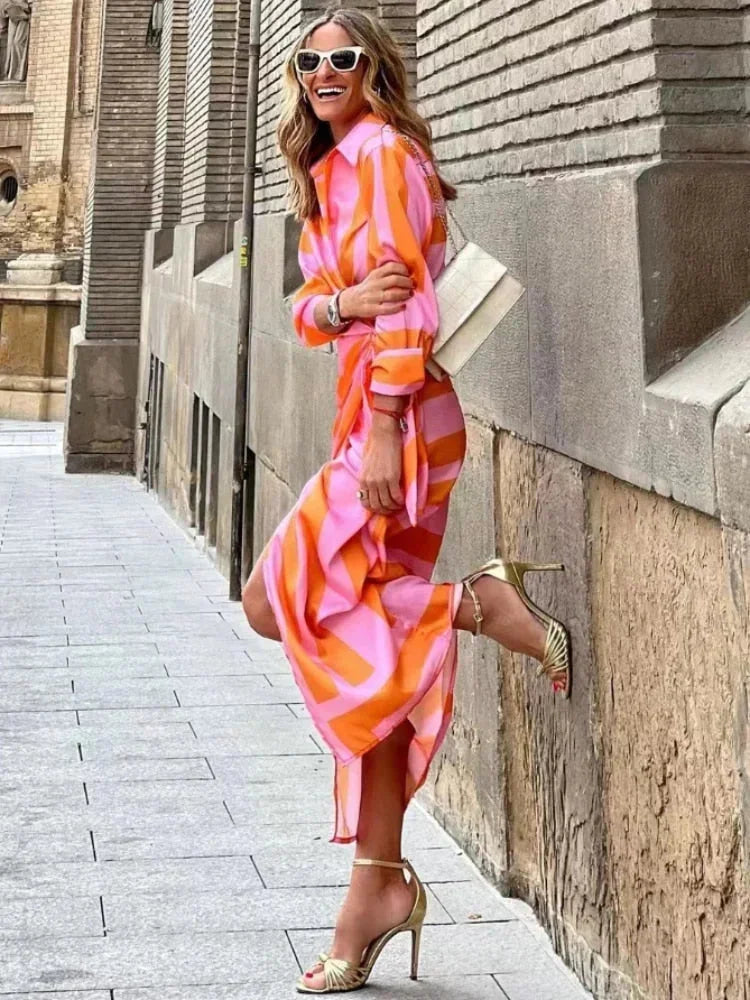 Women's Geometric Print Wrap Shirt Dress