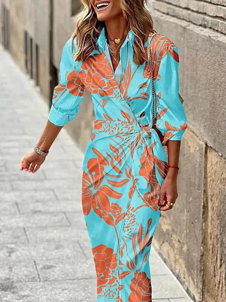 Women's Geometric Print Wrap Shirt Dress