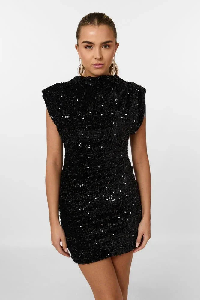 Women's Sequin Bodycon Party Dress with Structured Shoulders