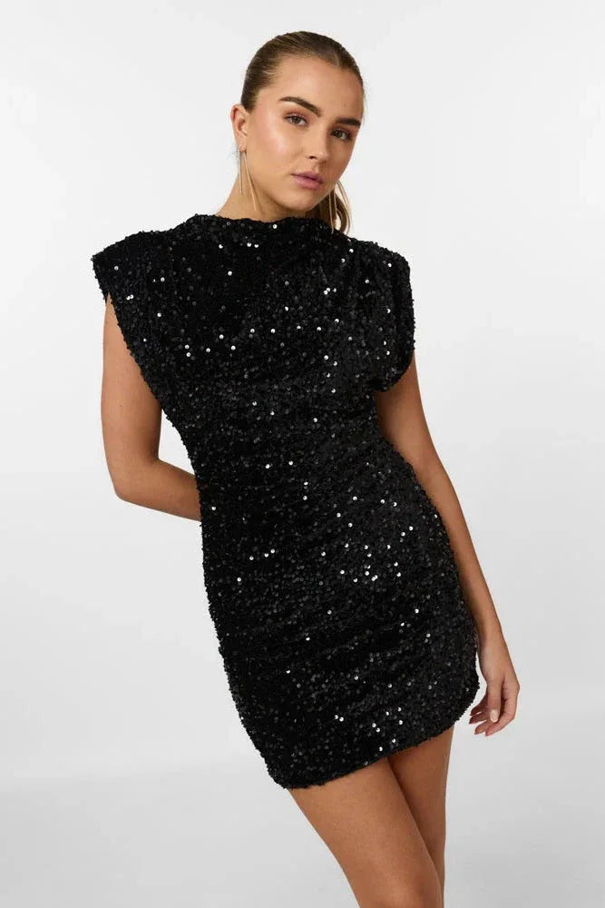 Women's Sequin Bodycon Party Dress with Structured Shoulders