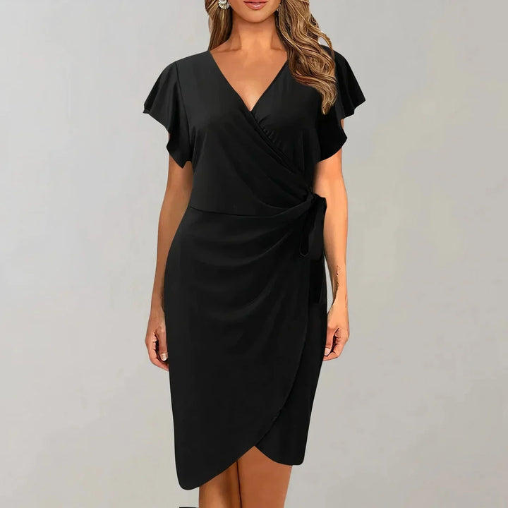 Women's Wrap Cocktail Dress with Flutter Sleeves