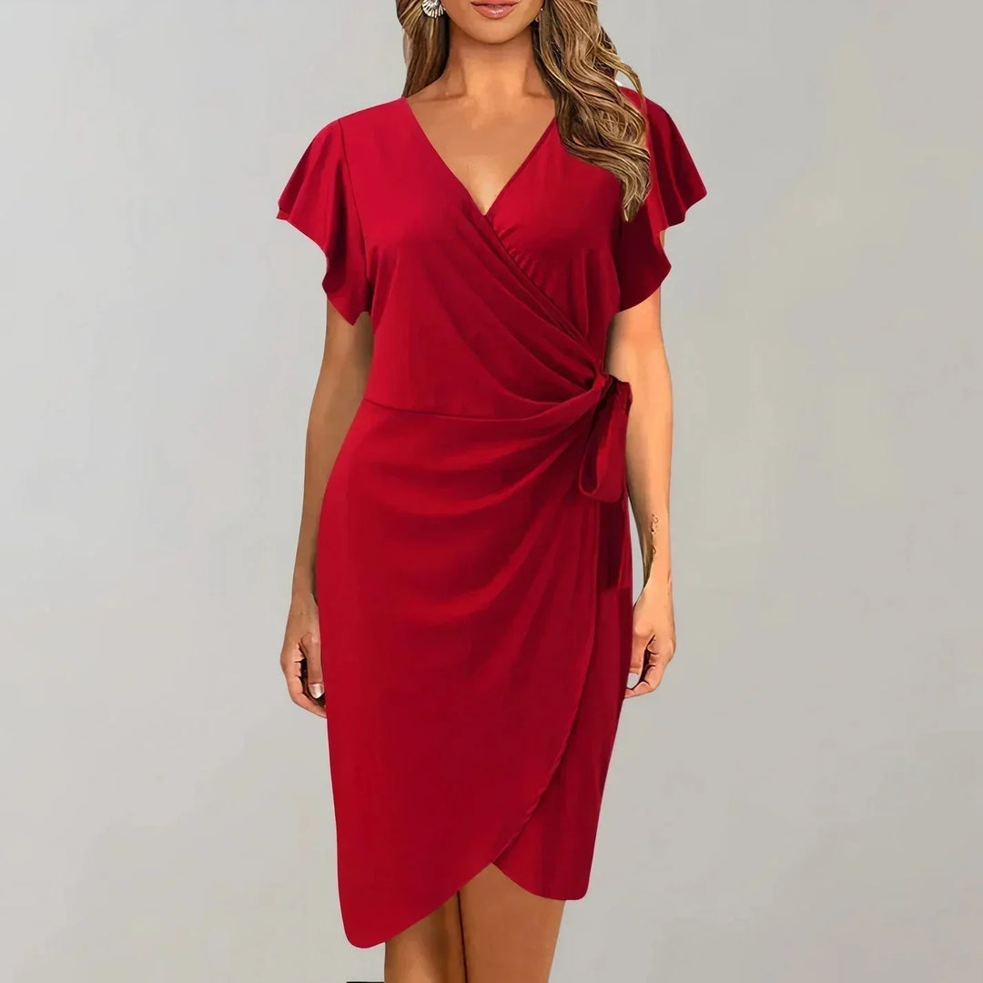 Women's Wrap Cocktail Dress with Flutter Sleeves