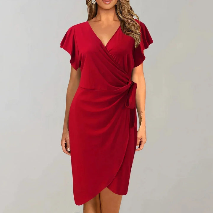 Women's Wrap Cocktail Dress with Flutter Sleeves