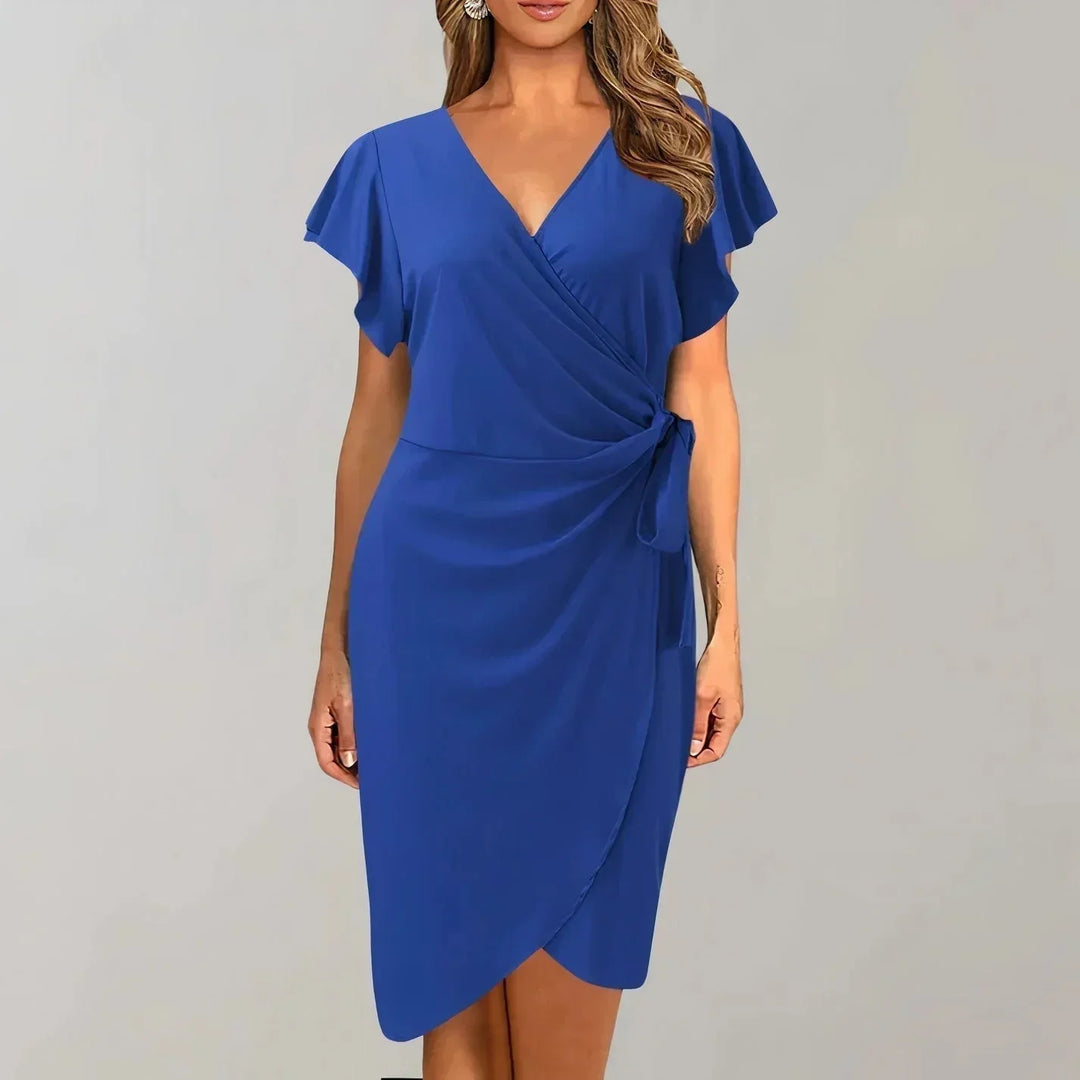 Women's Wrap Cocktail Dress with Flutter Sleeves