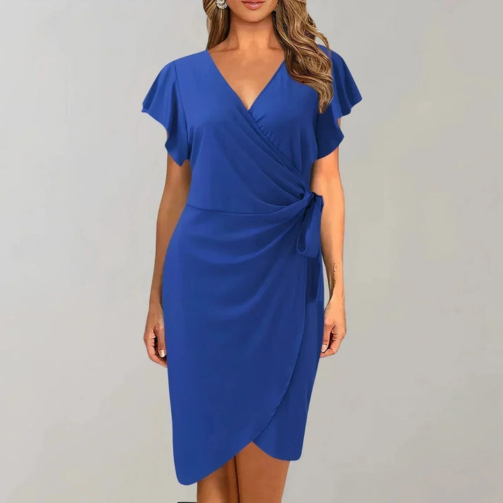 Women's Wrap Cocktail Dress with Flutter Sleeves