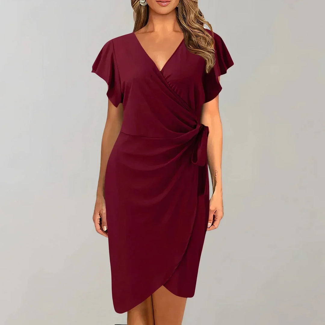 Women's Wrap Cocktail Dress with Flutter Sleeves