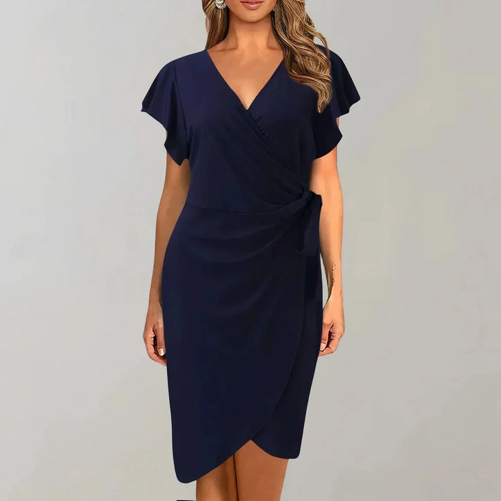 Women's Wrap Cocktail Dress with Flutter Sleeves