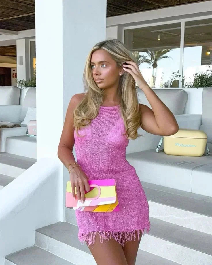 Women's Sparkle Knit Fringe Mini Party Dress