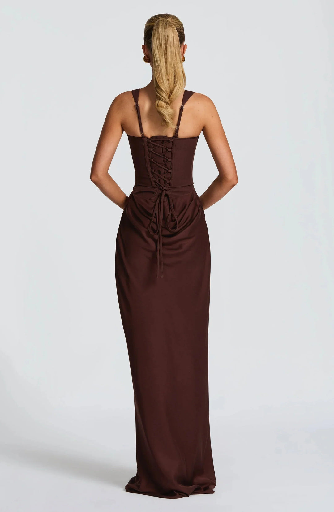 Women's Satin Draped Column Maxi Dress