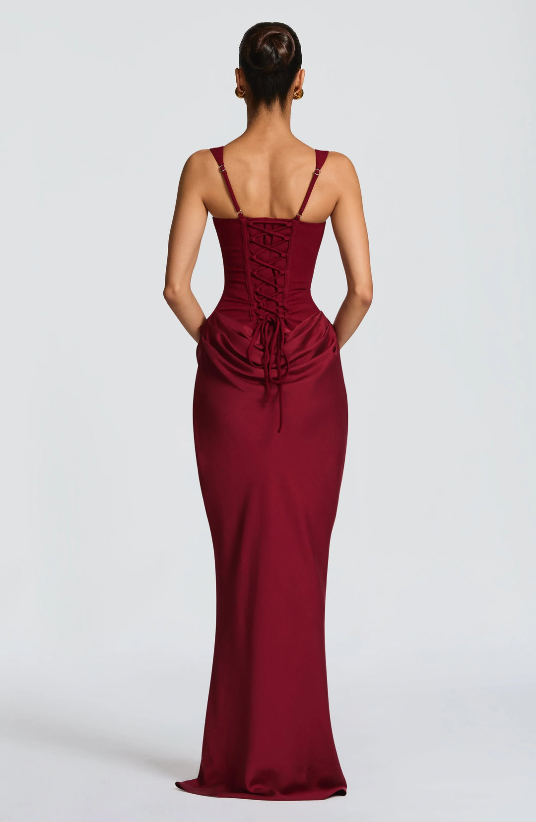 Women's Satin Draped Column Maxi Dress