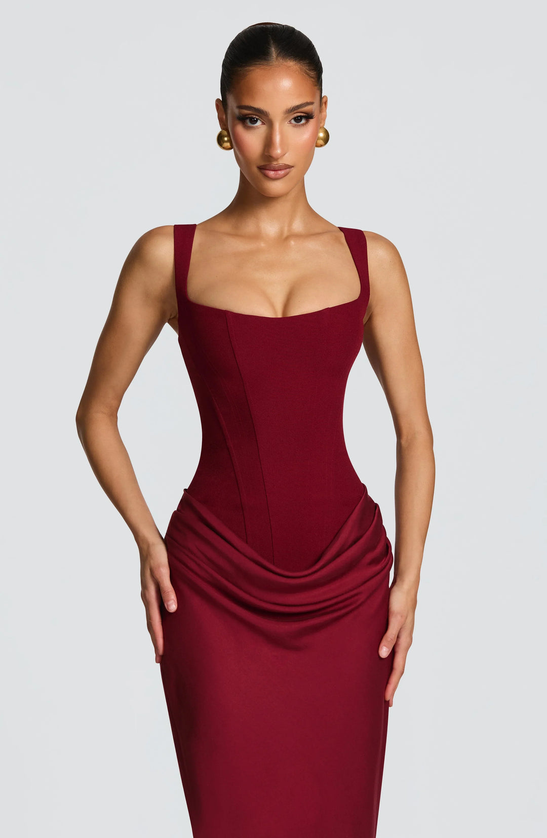 Women's Satin Draped Column Maxi Dress