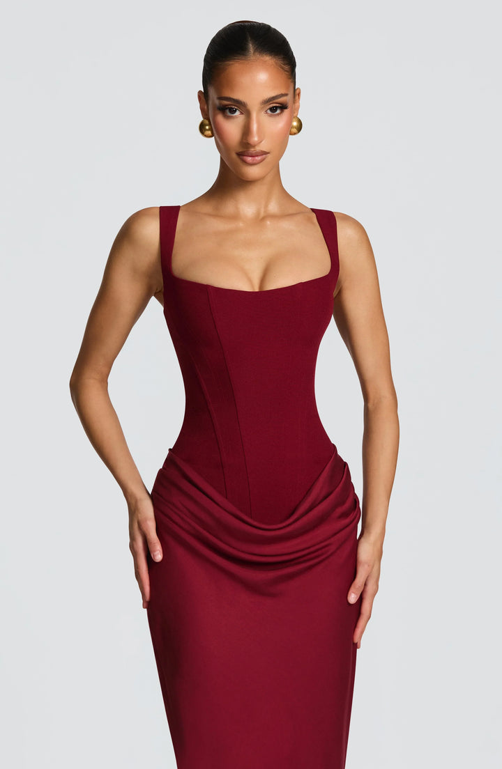 Women's Satin Draped Column Maxi Dress
