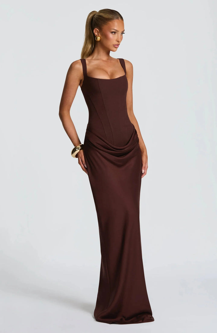 Women's Satin Draped Column Maxi Dress