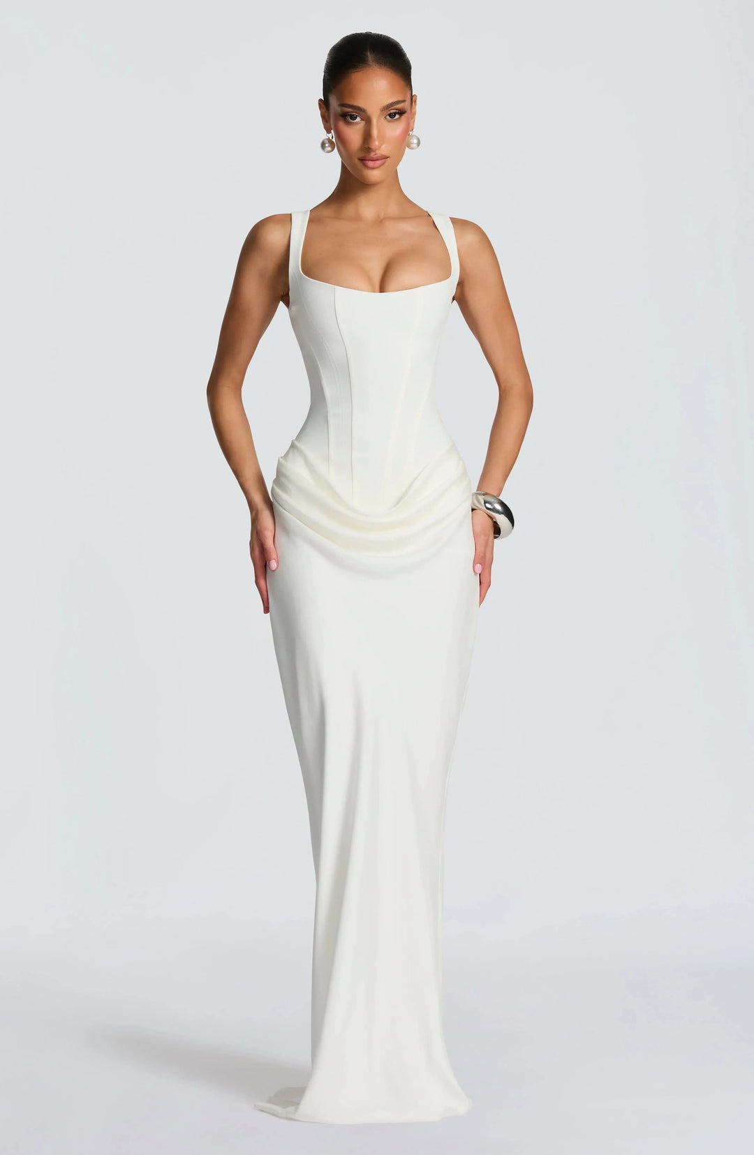 Women's Satin Draped Column Maxi Dress