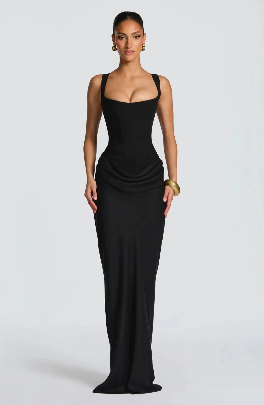 Women's Satin Draped Column Maxi Dress