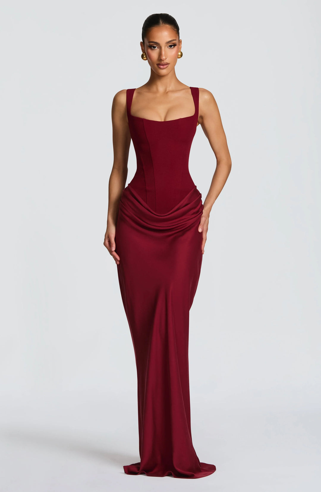 Women's Satin Draped Column Maxi Dress