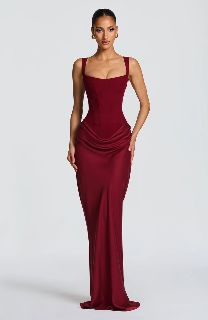 Women's Satin Draped Column Maxi Dress
