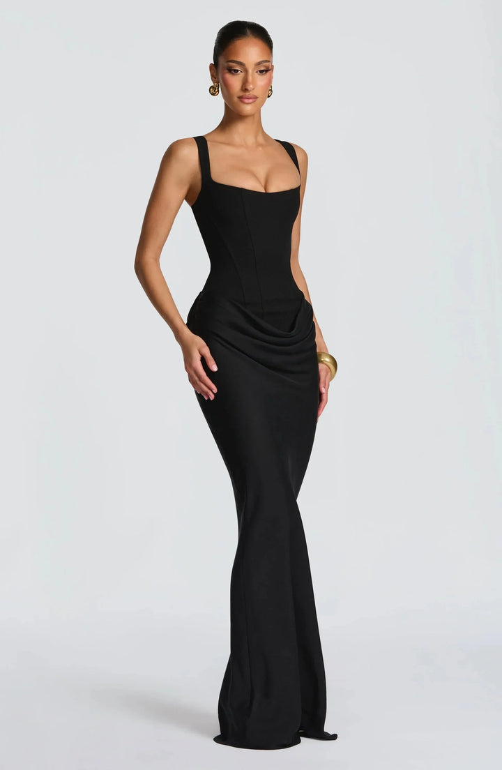Women's Satin Draped Column Maxi Dress