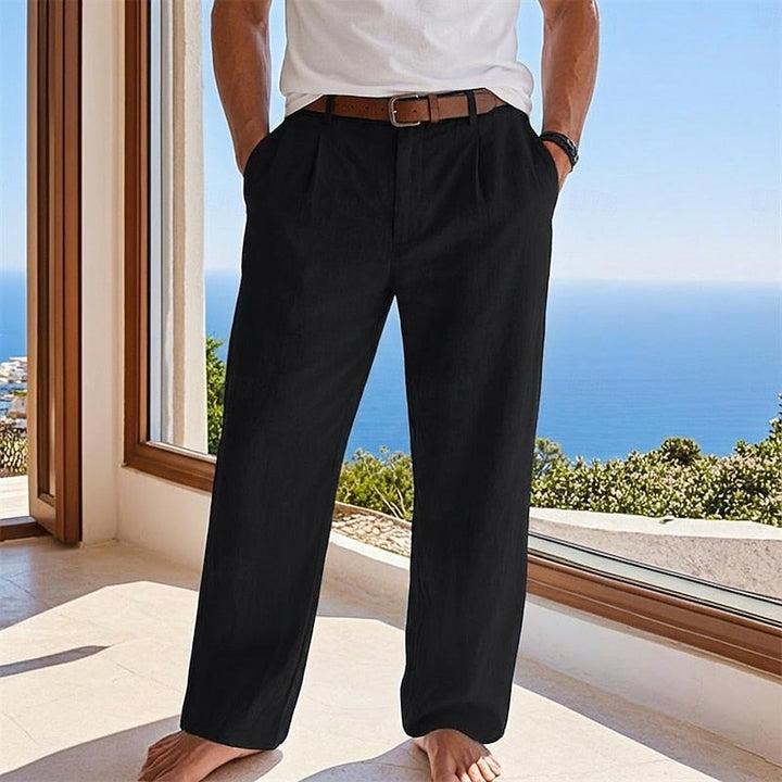 Men's Linen Pleated Pants with Tailored Fit