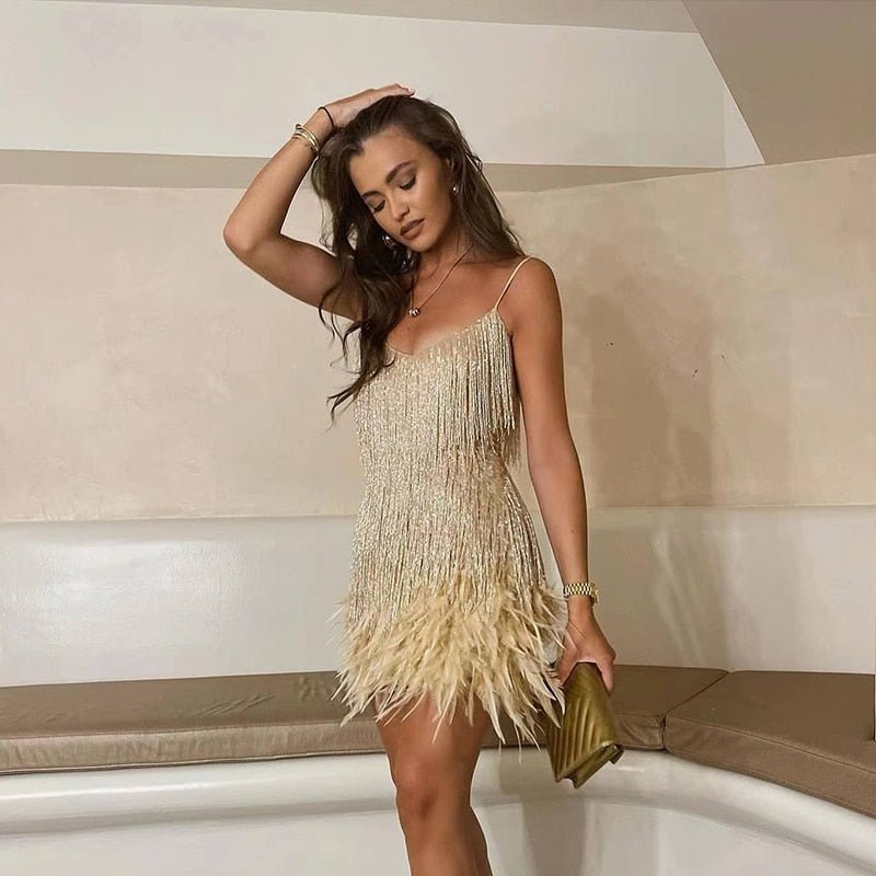 Alessia | Fringe Feather Cocktail Dress