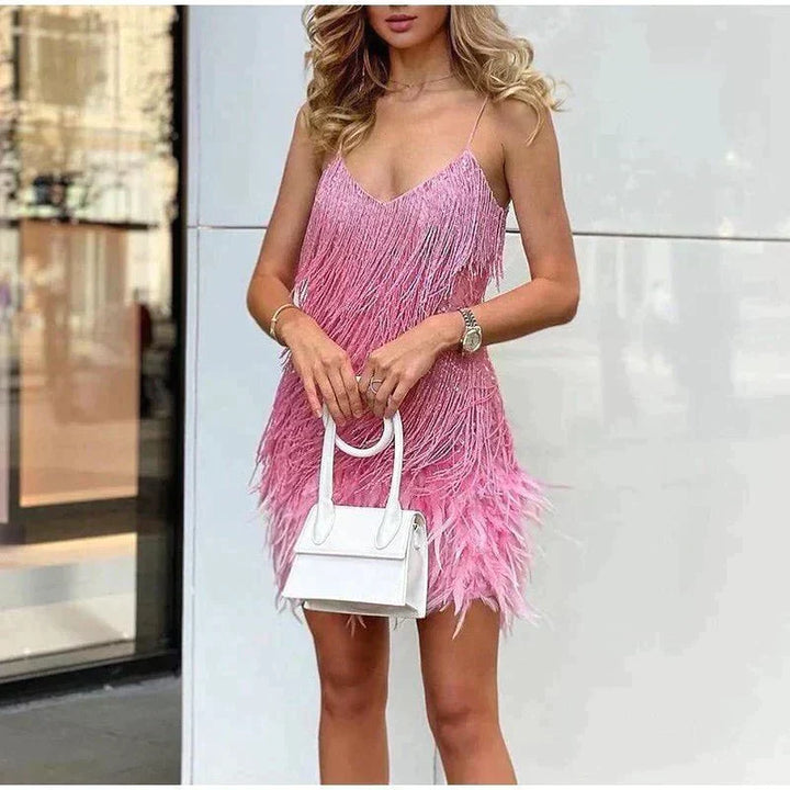 Daniela | Sequin Feather Hem Mini Cocktail Dress