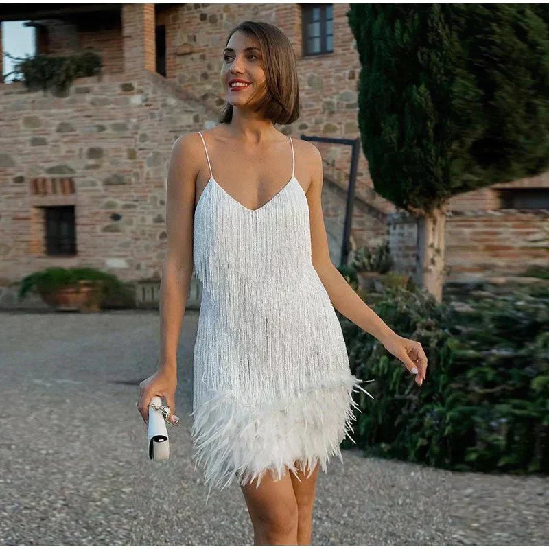 Daniela | Sequin Feather Hem Mini Cocktail Dress