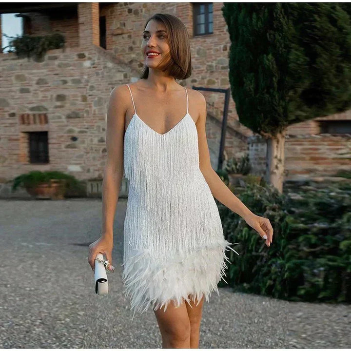 Daniela | Sequin Feather Hem Mini Cocktail Dress