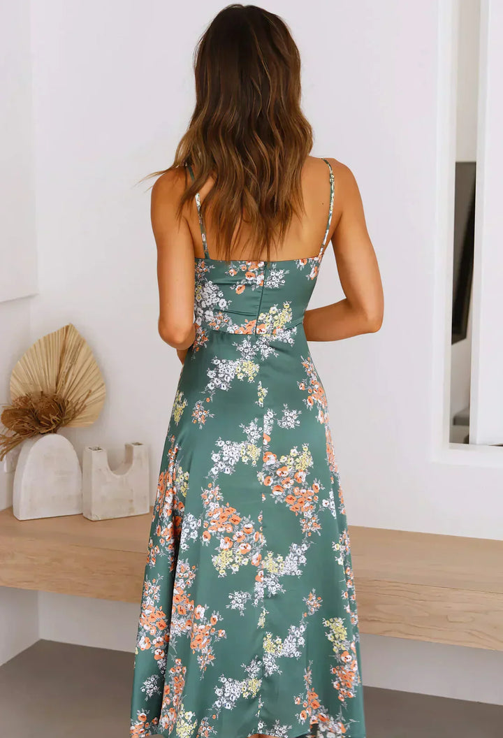 Eliana | Satin Cut Out Floral Midi Dress