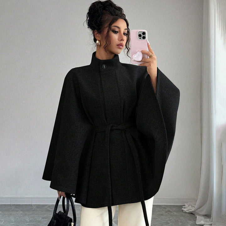 Belted Cape Sleeve Wool Coat for Women