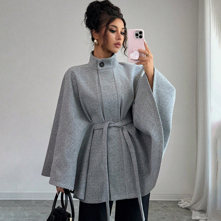 Belted Cape Sleeve Wool Coat for Women