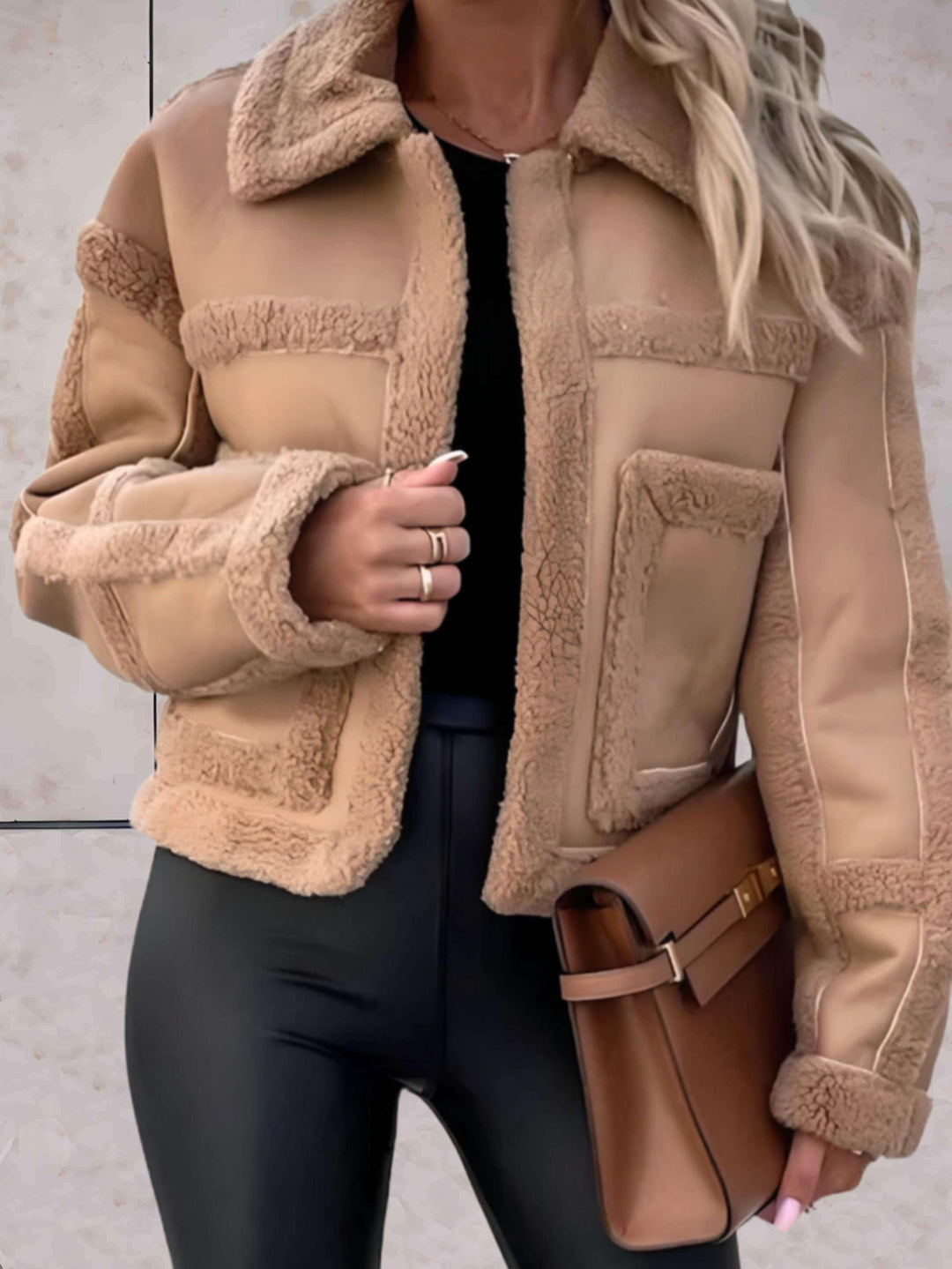 Women's Aviator Jacket with Faux Shearling Trim